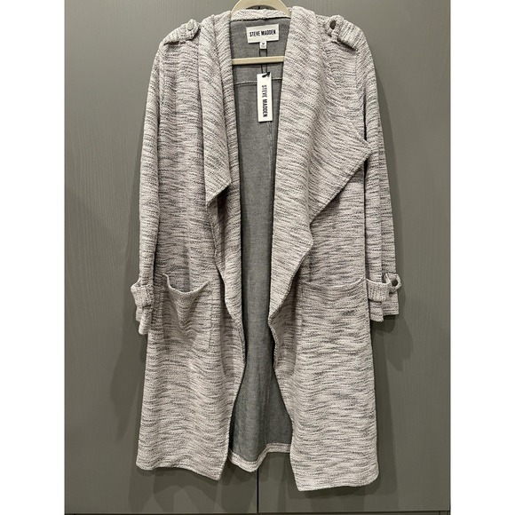 New STEVE MADDEN Duster Coat Open Front Long Jacket Slub Knit Pockets M NWT $109 - Picture 12 of 12